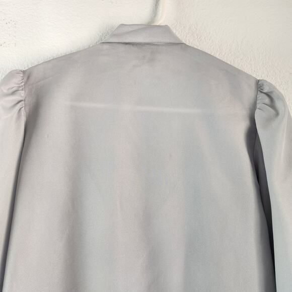 Vintage Carry Back Blouse in Gray Size 3/4 Neck Tie Pleated Long Sleeve Button - Picture 5 of 9
